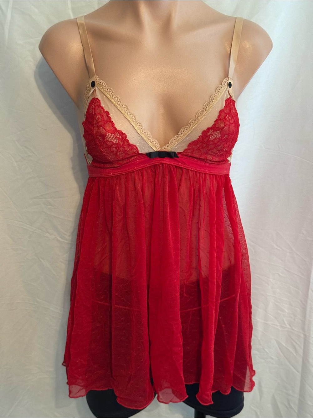 Cosmopolitan Red Tulle Teddy with Gold Detail